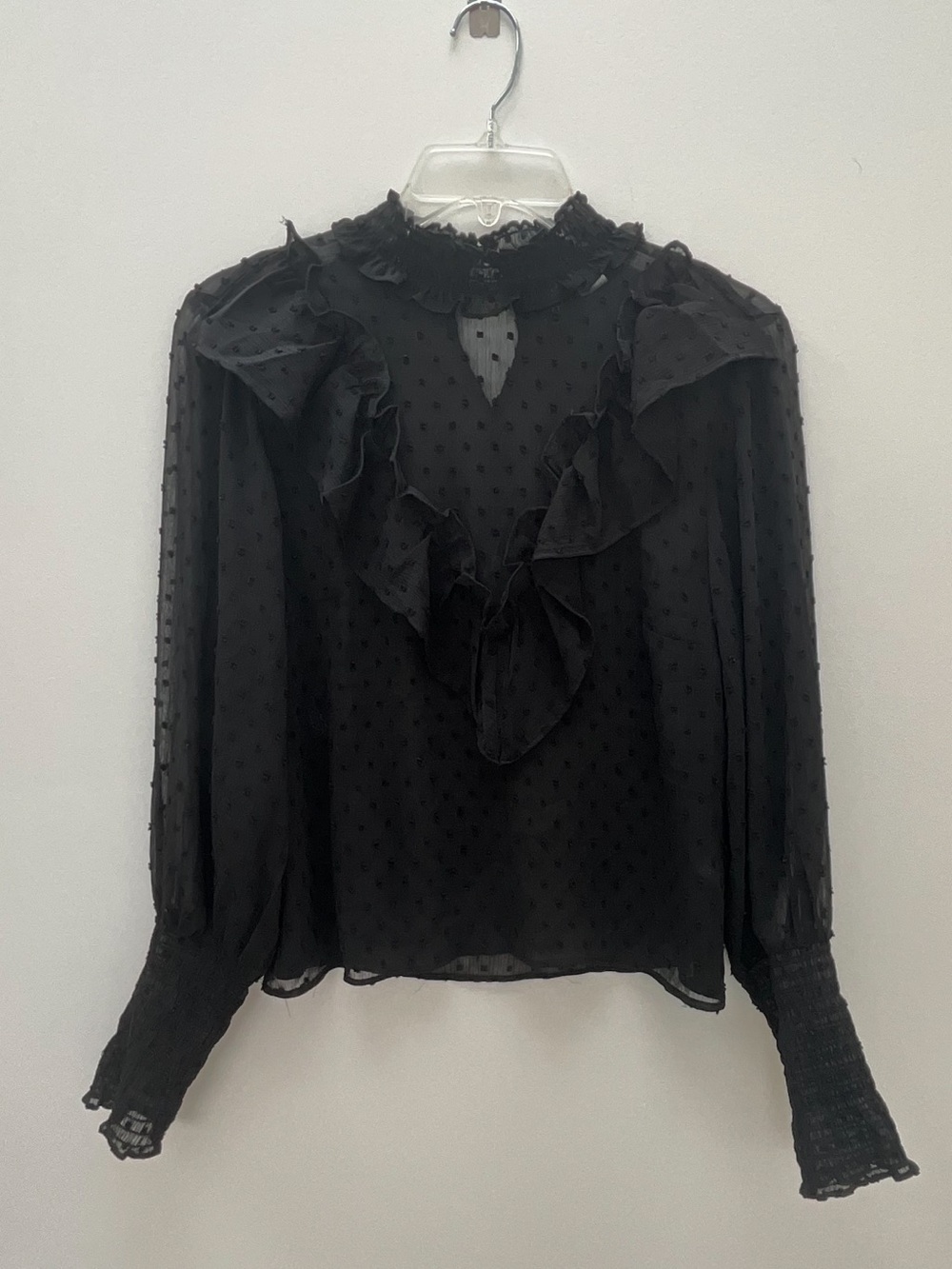 H&M Black Sheer Ruffle Swiss Dot Blouse